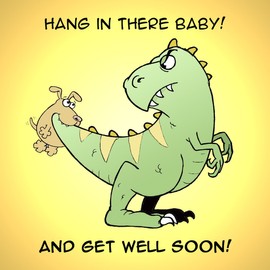 Twizler Funny Get Well Soon Card with Dinosaur and Dog - Funny Card - Blank Card - Humour Card – Get Well Card – Teenager Card – Sorry Card – Thinking of You Card – Feel Better Card