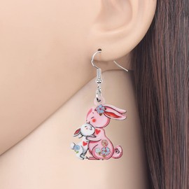 WEVENI Acrylic Easter Earrings Easter Bunny Rabbit Dangle Jewellery for Women Girls Charm Easter Gifts, Zinc, No Gemstone