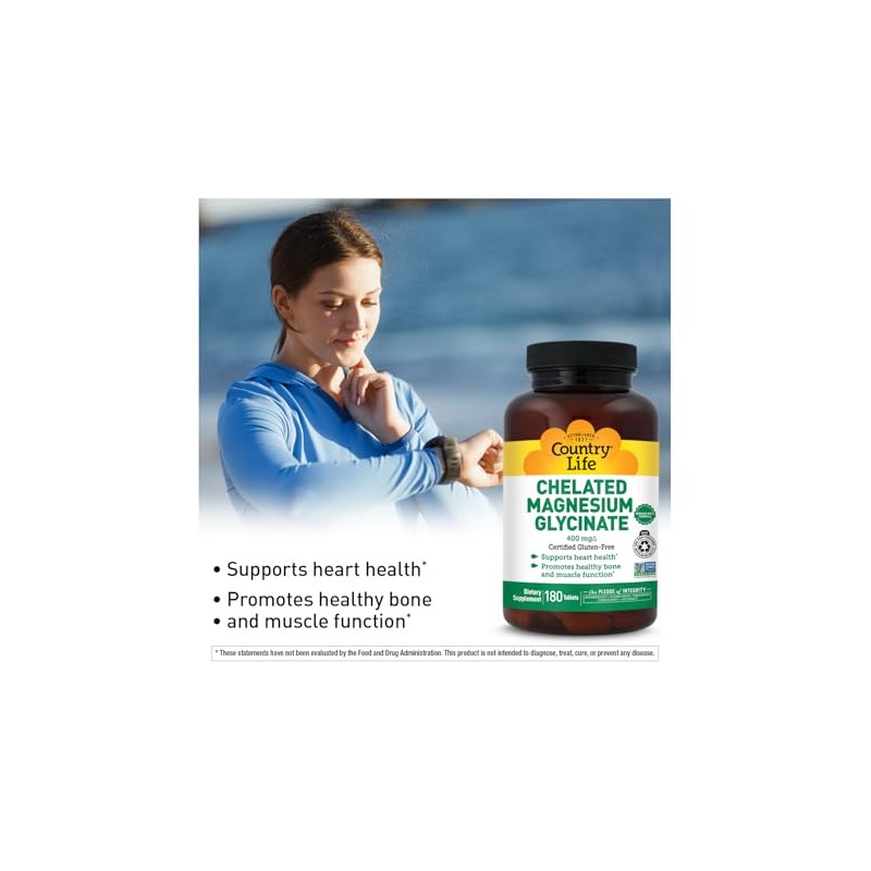 Country Life - Glicinato de magnesio quelado, 400 mg -