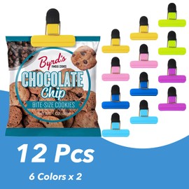 Amexo 12 Pcs Food Bag Clips for Food Storage Reusable Food Seal Clips in 6 Colours Plastic Freezer Bags Clips for Keeping Food Fresh Air Tight Clips for for Home Kitchen Office