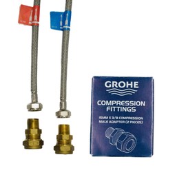 GROHE Pair of Adaptors for UK Fittings - 15mm Compression by 3/8 Inch BSP Male Thread (Ideal for connecting European 3/8" Flexi Connections, Brass Adapters for Kitchen & Bathroom Mixer Taps), Set of 2