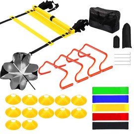 Ahomie Agility Speed Training Equipment Set, 20ft Speed Ladder, 4 Hurdles, 12 Speed Cones, Ankle Bands, Resistance Chutes, Running Parachute Basketball Football Soccer Training Equipment