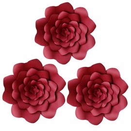 Daily Mall Paper Flower Decorations DIY Handcrafted Flowers Party Wedding Flower Giant Paper Flower Wall Backdrop Flower for Nursery Birthday Bay Shower (Burgundy, 3pcs-12'')