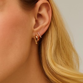 Triple Hoop Illusion Stud Earring for Women – 14K Gold Plated Unique Diamond Huggie Stud Earrings for One Piercing – Faux Multi Hoops Design, Hypoallergenic Fashion Jewelry Earrings