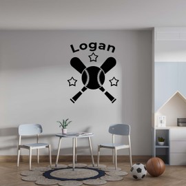Baseball Bats with Stars Custom Large Sports Wall Decals - Baseball Decor for Boys Room Drawing of Bats with Name - Individual Baseball Bedrooms Stickers