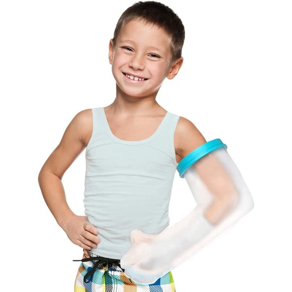Fasola Child Cast Cover Arm Waterproof for Shower, Plaster Hand Sleeve Dressing Protector for Broken Wrist, Elbow, Fingers Wound, Burns, Reusable Cast Bag Full Arm Keep Wounds & Bandage Dry, 23 inch