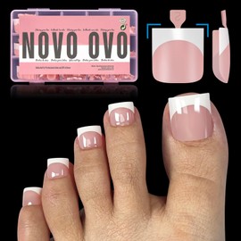 NOVO OVO Sharp Square Toenails for Gluing, Baby Pink Artificial Toe Nail Tips, Foot Nails for Gluing, Artificial Toenails, Foot Nails x 15 Sizes, Pack of 240