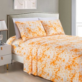 Elegant Comfort Luxury Soft Bed Sheets Tie Dye Pattern 1500 Thread Count Percale Egyptian Quality Microfiber Softness Wrinkle and Fade Resistant (6-Piece) Bedding Set, Full, Tie Dye Orange