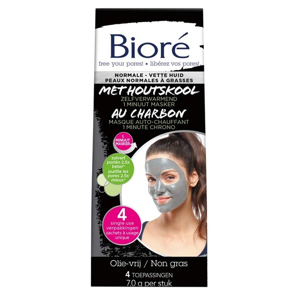 Bioré Self-Warming 1 Minute Mask with Charcoal - For Normal to Oily Skin - 4 Uses