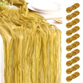 BESBESME 10 Pieces Cheese Cloth Table Runner,Large Gauze Mustard Yellow Table Runner 10ft Cheesecloth Table Cloth for Wedding Party Bridal Shower Boho Table Decor 35x120 Inch