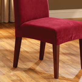SureFit Stretch Pique Short Dining Room Chair Cover, Dining Chair Cover with Bottom Elastic for a Secure Fit, Removable & Machine Washable, Garnet