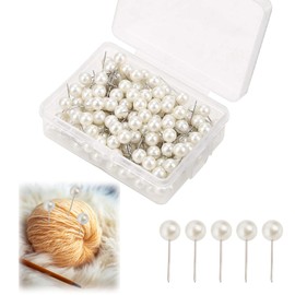 Pack of 200 Pins with Head Large, Round White Pins, Stainless Steel, Pearl Pins Long, Pearl Needles Long, Sewing Pins for Sewing Crafts, Wedding Decorations (42 mm)