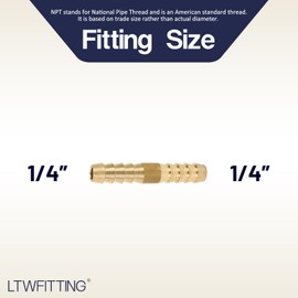 LTWFITTING Brass Barb Splicer Mender 1/4-Inch Hose ID Fitting Air Water Fuel Hose Joiner(Pack of 10)
