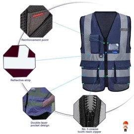 A-SAFETY Navy SHERIFF safety Vest with pocket NAVY High Visibility Reflective SHERIFF Safety Vest