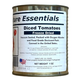 Future Essentials Freeze-Dried Diced Tomatoes – Shelf Stable Canned Tomato Chunks with 30 Year Storage Life – Chopped Tomatoes for Soups, Omelets, Chili and Emergency Pantry – #2.5 Can, Net Weight 1oz