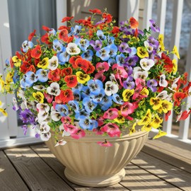 MACTING Artificial Pansy Flowers for Outdoors 24 Bundles Faux Outdoor Plants UV Resistant Fake Silk Pansies for Outside Planter Front Door Porch Yard Patio Garden Home Summer Decorations(Mix Color)