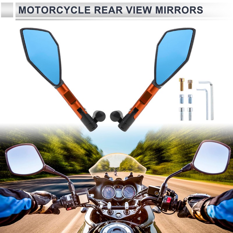 RATCHROLL 1 Set Universal Motorcycle Rear View Mirrors Adjustable Bar