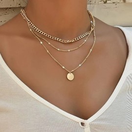 Bufenia Multilayer Choker Necklace Gold Disc Pendant Statement Necklaces Jewelry Accessories Adjustable for Women and Girls (Gold)