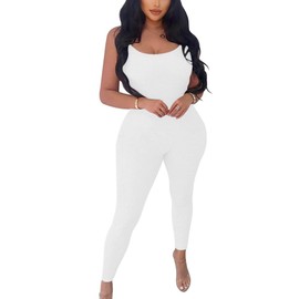 zhaistar Women’s Sleeveless Spaghetti Strap Bodycon Tank One Piece Jumpsuits Rompers Playsuit White S