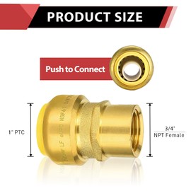EFIELD Push-fit 1"x 3/4" Female NPT Adapters Brass Fittings, Push-to-Connect, Copper, CPVC With Disconnect Clip