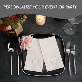 Linen-Feel Mongrammed Napkins Paper, 50-Pack 12" x 17" Silver Foil Letter L Napkins Disposale, Initial Guest Towels For Wedding, Bathroom, Party, Baby Shower, Or Event