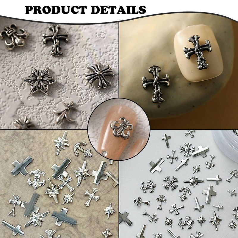 2 Sets Cross Nail Art Accessories, Retro Metal Nail Art