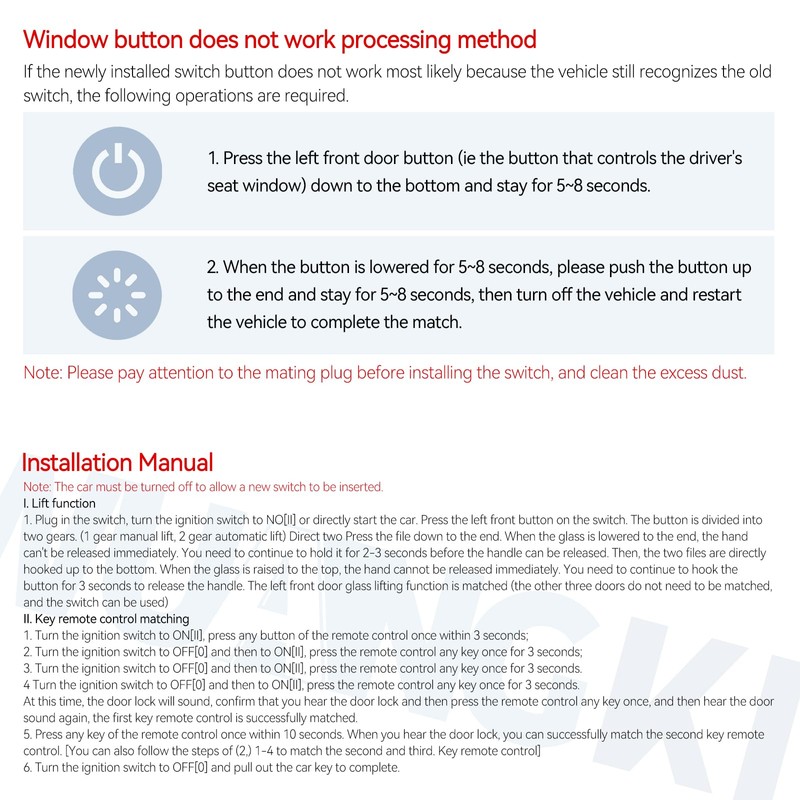 WUANGKI Power Window Switch | Front Left Driver Side |