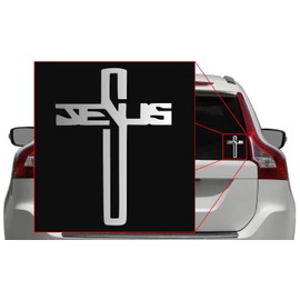 Jesus Cross Christian [Pick Any Color] Vinyl Transfer Sticker Decal for Laptop/Car/Truck/Window/Bumper (10in x 7.4in, Silver)