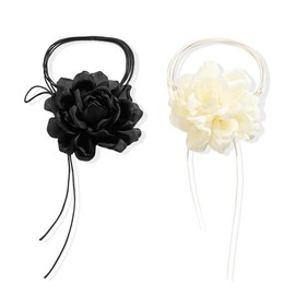 JRYXDS 2 pieces flower choker necklace necklace elegant rose choker flower necklace choker boho necklace with black flower lace collar flowers gothic fabric flower necklaces, multicoloured