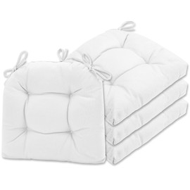 SQUARE MOON Chair Cushions for Dining Chairs, 3 Inch Thick Comfortable Kitchen Chair Pads, Dining Room Seat Cushions with Ties, Machine Washable, 17" x 16" x 3", 4/Pack, White