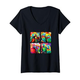 Womens Parrotlets Pop Art Colorful Drawing Painting V-Neck T-Shirt