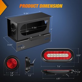 Nilight 2 PCS Steel Trailer Light Boxes Housing Kit 3LED License Plate Lights 6 Inches Oval Red White Trailight 2 Inch Round Side Marker Lamp Grommet Plugs for Truck Tractor Car