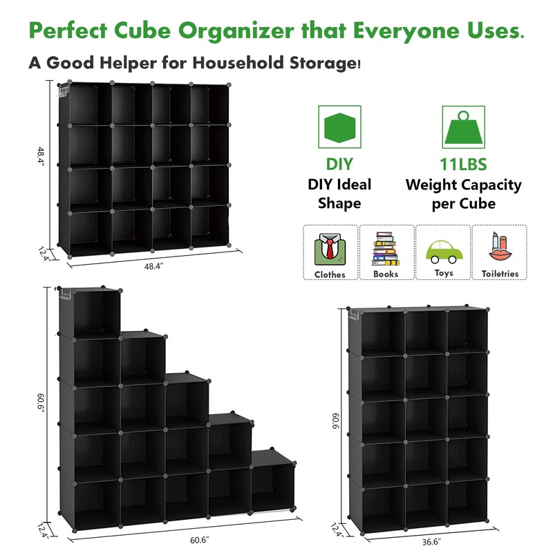 C&AHOME Cube Storage Organizer, 16-Cube Shelves Units, Plastic Storage Cubes,