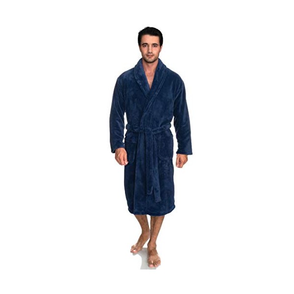 TowelSelections Men's Super Soft Plush Bathrobe Fleece Spa Robe Large/X-Large Bijou Blue