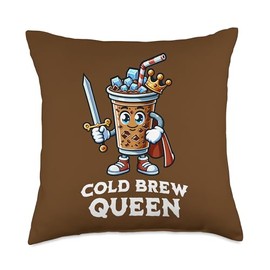 Cold Brew Coffee Queen Funny Drink Illustration Throw Pillow