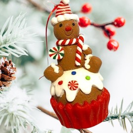 Gingerbread Cupcake Christmas Ornaments, Dessert Collection Sweets & Treats Bakery Decor, Hanging Tree Decorations by Christmas Market Ornaments - Gingerbread Man with Striped Hat