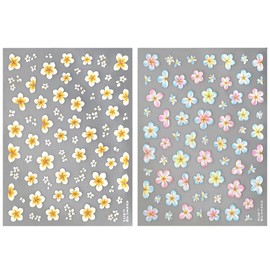 5D Embossed Frangipani Flower Nail Stickers for Women Gradient Pink Blue Yellow Five Petaled Flowers Nail Art Stickers Relief Tropical Hawaiian Blossom Floral Nail Decals Nails Supplies Accessories