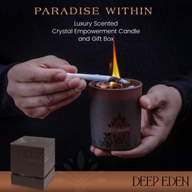 Deep Eden Empowerment Crystal Candle, 7.4 Oz, Brown - Forest Mahogany Scented Candle - Candles for Men with Wooden Wick, Black Obsidian, Essential Oils & Premium Botanical Soy, Coconut and Beeswax