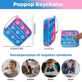 60Pcs Party Favors for Kids, Mini Pop Keychain Fidget Toys Adults Kids, Push Pop Bubble Fidget Keychain Sensory Toys, Square Pop Stress Relief Toys for Autism, Goodie Bag Items for Kids (Color Random)