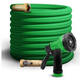 Unbranded Green 3x Expandable Flexible Garden Water Hose with Spray Nozzle 25 Feet