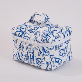 Sparkle Being Cute Cats Quilted Cotton Cosmetic Zipper Pouch, Large Capacity Makeup Accessories Storage Bag for Women Girls, Aesthetic Coquette Travel Toiletry Organizer (Set of 3)