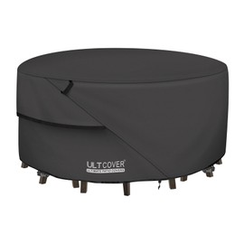 ULTCOVER Round Patio Furniture Cover - Outdoor Waterproof Table with Chair Set Cover 108 inch, Black