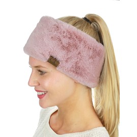 C.C Women's Soft Faux Fur Feel Sherpa Lined Ear Warmer Headband Headwrap, Rose