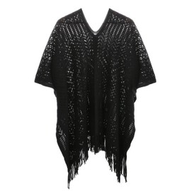 Soul Young Knitted Poncho Sweater for Women Ladies Pullover Wraps Cozy Topper Shawl Cape(One Size,Black)