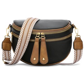 KKXIU Crossbody Sling Bag for Women Trendy Fanny Pack Vegan Leather Chest Bag (Black)