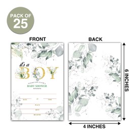25 Greenery Baby Shower Invitation Cards With Envelopes (4" x 6") - Woodland Baby Gender Reveal Party Invites For Adults Kids - It's A Boy Baby Shower Party Decorations Supplies(YQK-B11)
