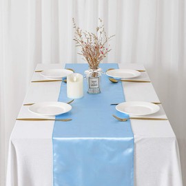 Baby Blue Table Runners Packs of 10 Wedding Table Cover 12x108 Inches Silk Satin Fabric Long Smooth Party Table Runner for Banquets Baby Shower Decorations