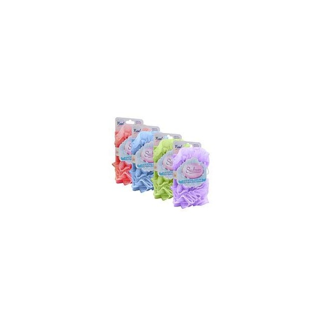Sudzeez Bath Nylon 4 Color Blue, Pink, Purple, Green, Exfoliating Soap Pouch (4)
