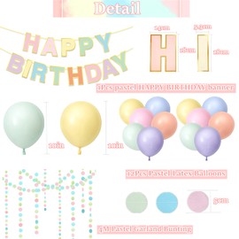 Elicola Pastel Party Decorations Macaron Happy Birthday Banner with Latex Balloons Cercle Dot Garland Colorful Backdrop for Party Decorations