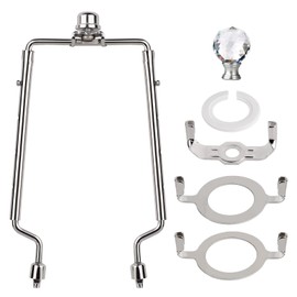 WEAVERBIRD Lamp Shade Harp Bracket 7 8 9 10 Inch Adjustable Lamp Harp Kit with 3/8 Standard Saddle,E14 E26 E27 Light Base UNO Fitter Adapter Converter Finial Set and Crystal Lamp Finial Knob,Silver